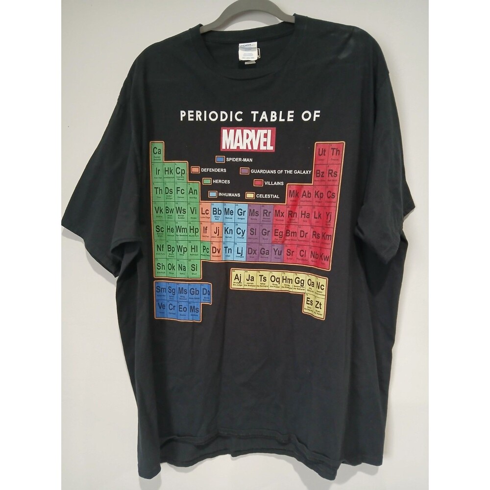Marvel Periodic Table. Heroes, Villians, Etc. Black T-Shirt. Men Size 3XL.